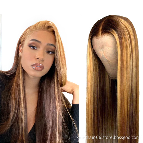 Highlighted Transparent HD Lace Front Human Hair Wig, Brazilian Ombre Color Pre Dyed 13x4 HD 360 Full Lace Wigs For Black Women
